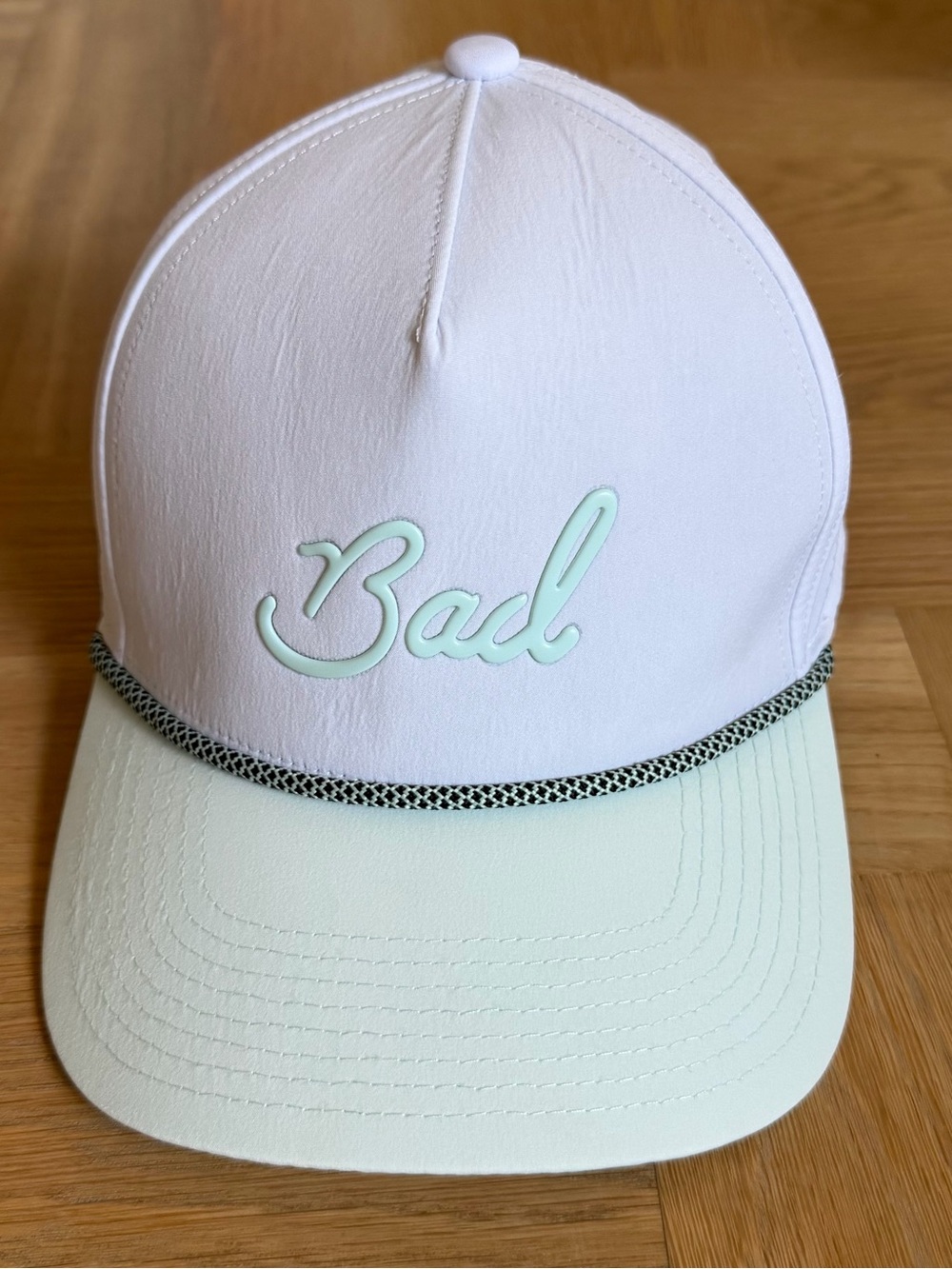 White & Mint 'Baal' Script Baseball Cap